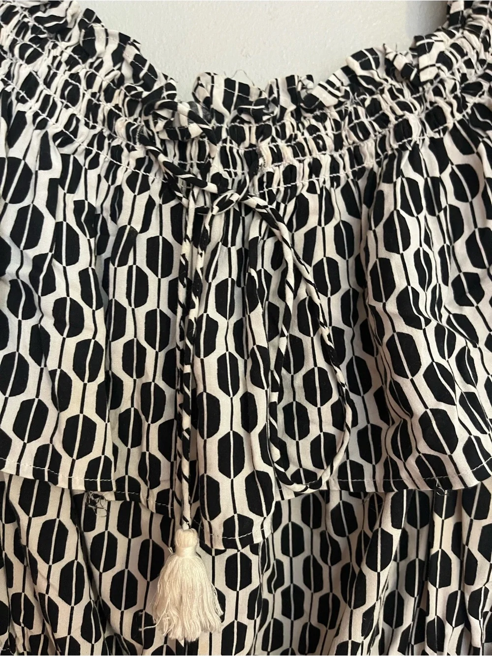 kate spade Black and White Geometric Off-Shoulder Dress
